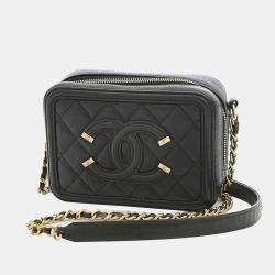 CHANEL Caviar Quilted CC Filigree Wallet On Chain WOC Beige Black