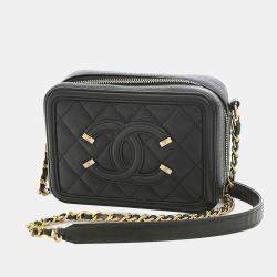 Chanel Filigree Round Clutch With Chain Quilted Caviar Mini