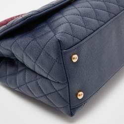 Pre Owned Chanel Blue/Pink Quilted Caviar Leather and Watersnake Leather Medium Coco Top Handle Bag