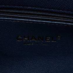 Pre Owned Chanel Blue/Pink Quilted Caviar Leather and Watersnake Leather Medium Coco Top Handle Bag