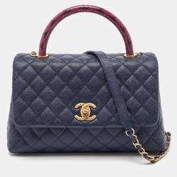 Chanel Navy Blue Quilted Caviar Leather Small Lizard Handle Coco Flap Bag  Chanel