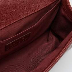 Pre Owned Chanel Maroon Quilted Caviar Leather Medium Boy Flap Bag