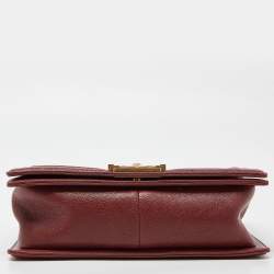Pre Owned Chanel Maroon Quilted Caviar Leather Medium Boy Flap Bag
