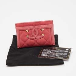 Pre Owned Chanel Pink Quilted Caviar Leather CC Filigree Card Holder 