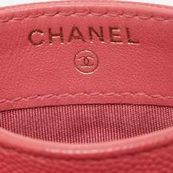 Pre Owned Chanel Pink Quilted Caviar Leather CC Filigree Card Holder 