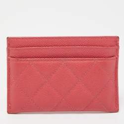 Pre Owned Chanel Pink Quilted Caviar Leather CC Filigree Card Holder 
