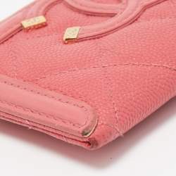 Pre Owned Chanel Pink Quilted Caviar Leather CC Filigree Card Holder 