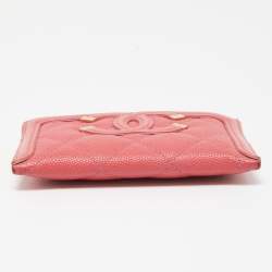 Pre Owned Chanel Pink Quilted Caviar Leather CC Filigree Card Holder 