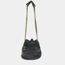 Chanel Deauville Drawstring Bucket Bag Pearl Embellished Canvas