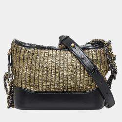 CHANEL Tweed Calfskin Quilted Small Gabrielle Hobo Black