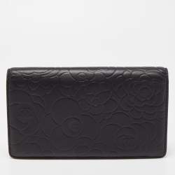 Chanel Black Camellia Leather CC Bifold Long Wallet
