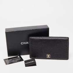 Chanel Black Camellia Leather CC Bifold Long Wallet