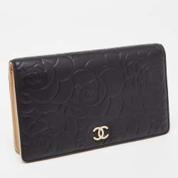 Chanel Black Camellia Leather CC Bifold Long Wallet
