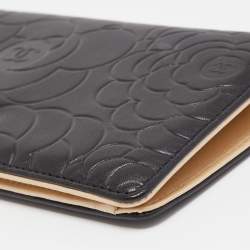 Chanel Black Camellia Leather CC Bifold Long Wallet