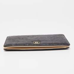 Chanel Black Camellia Leather CC Bifold Long Wallet