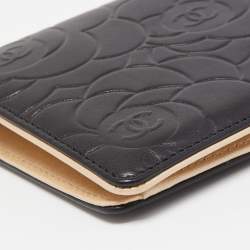 Chanel Black Camellia Leather CC Bifold Long Wallet