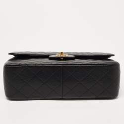 Chanel Black Quilted Caviar Leather Jumbo Classic Double Flap Bag