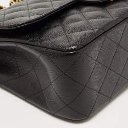 Chanel Black Quilted Caviar Leather Jumbo Classic Double Flap Bag