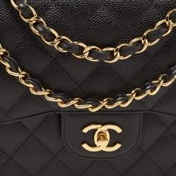 Chanel Black Quilted Caviar Leather Jumbo Classic Double Flap Bag