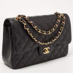 Chanel Black Quilted Caviar Leather Jumbo Classic Double Flap Bag