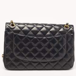 Pre Owned Chanel Black Quilted Leather Jumbo Classic Double Flap Bag