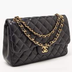 Pre Owned Chanel Black Quilted Leather Jumbo Classic Double Flap Bag