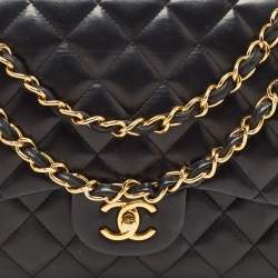 Pre Owned Chanel Black Quilted Leather Jumbo Classic Double Flap Bag