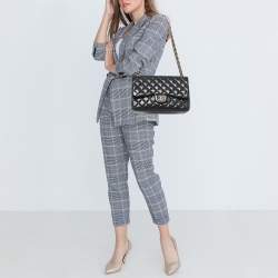 Pre Owned Chanel Black Quilted Leather Jumbo Classic Double Flap Bag