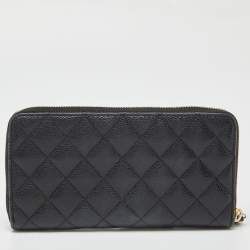 Chanel Black Quilted Caviar Leather CC Zip Around Wallet