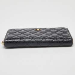 Chanel Black Quilted Caviar Leather CC Zip Around Wallet
