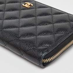Chanel Black Quilted Caviar Leather CC Zip Around Wallet