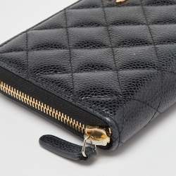 Chanel Black Quilted Caviar Leather CC Zip Around Wallet