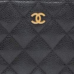 Chanel Black Quilted Caviar Leather CC Zip Around Wallet