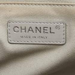 Pre Owned Chanel Grey Chevron Stitched Leather CC Top Handle Flap Bag