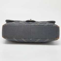 Pre Owned Chanel Grey Chevron Stitched Leather CC Top Handle Flap Bag