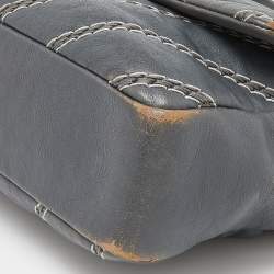 Pre Owned Chanel Grey Chevron Stitched Leather CC Top Handle Flap Bag