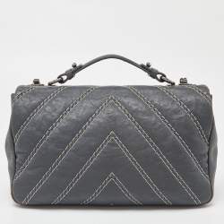 Pre Owned Chanel Grey Chevron Stitched Leather CC Top Handle Flap Bag
