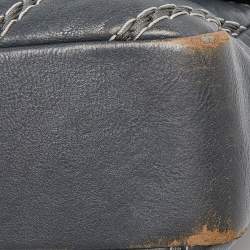 Pre Owned Chanel Grey Chevron Stitched Leather CC Top Handle Flap Bag