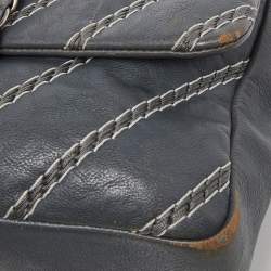 Pre Owned Chanel Grey Chevron Stitched Leather CC Top Handle Flap Bag