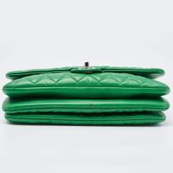 Pre Owned Chanel Green Quilted Leather 3 Compartment Classic Flap Bag