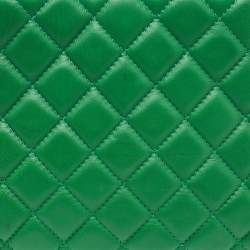 Pre Owned Chanel Green Quilted Leather 3 Compartment Classic Flap Bag