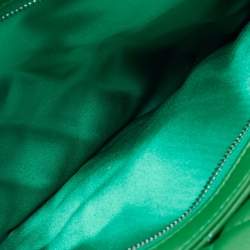 Pre Owned Chanel Green Quilted Leather 3 Compartment Classic Flap Bag