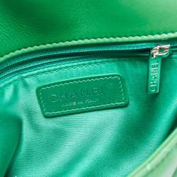 Pre Owned Chanel Green Quilted Leather 3 Compartment Classic Flap Bag