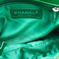 Pre Owned Chanel Green Quilted Leather 3 Compartment Classic Flap Bag