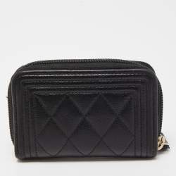 Chanel Black Quilted Caviar Leather Boy Zip Around Coin Purse