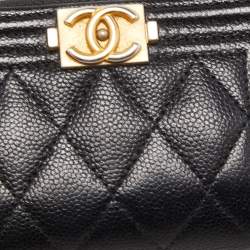 Chanel Black Quilted Caviar Leather Boy Zip Around Coin Purse