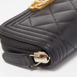 Chanel Black Quilted Caviar Leather Boy Zip Around Coin Purse