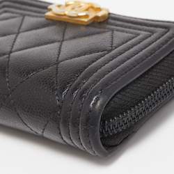 Chanel Black Quilted Caviar Leather Boy Zip Around Coin Purse