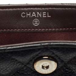 Pre Owned Chanel Black Quilted Caviar Leather CC Phone Holder Pouch