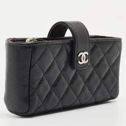 Pre Owned Chanel Black Quilted Caviar Leather CC Phone Holder Pouch